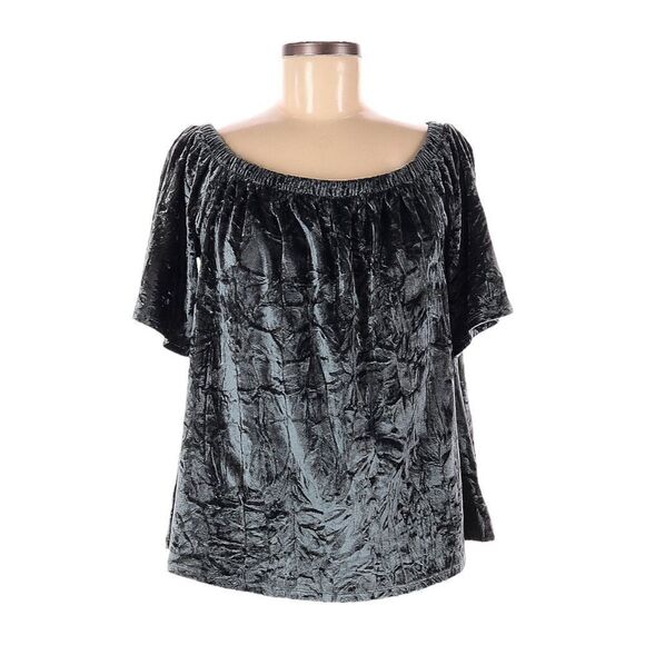 ๐บ Knox Rose Gray Crushed Velvet Top NWT Off The Shoulder Boho Oversized Size S - Picture 1 of 9